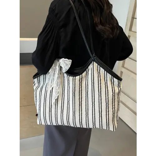 Stylish Striped Canvas Tote Bag