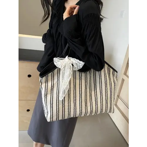 Stylish Striped Canvas Tote Bag