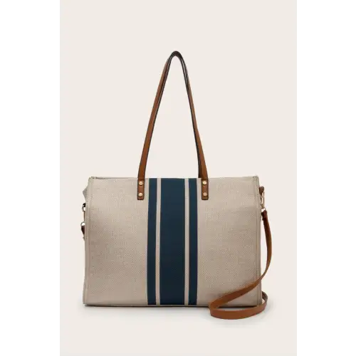 Stylish Striped Tote Bag Khaki One Size