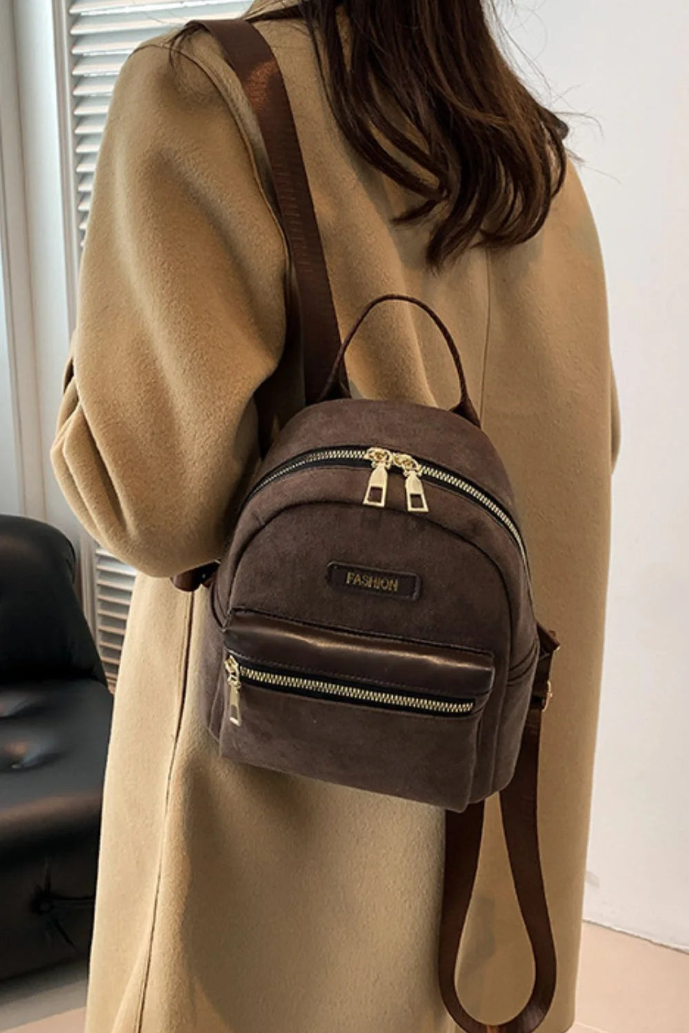 Stylish Suede Adjustable Strap Backpack