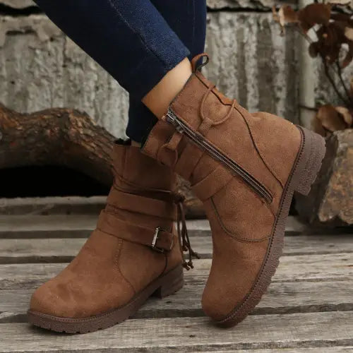 Suede Zip Boots Brown