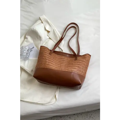 Stylish Woven Tote bag with Leather Straps Large Capacity