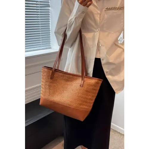 Stylish Woven Tote bag with Leather Straps Large Capacity