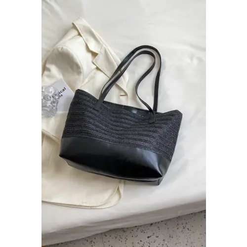 Stylish Woven Tote bag with Leather Straps Large Capacity