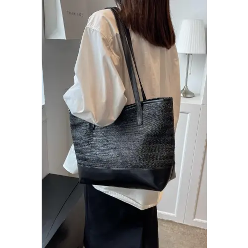 Stylish Woven Tote bag with Leather Straps Large Capacity