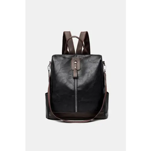 Stylish Large Leather Backpack Bag Black One Size