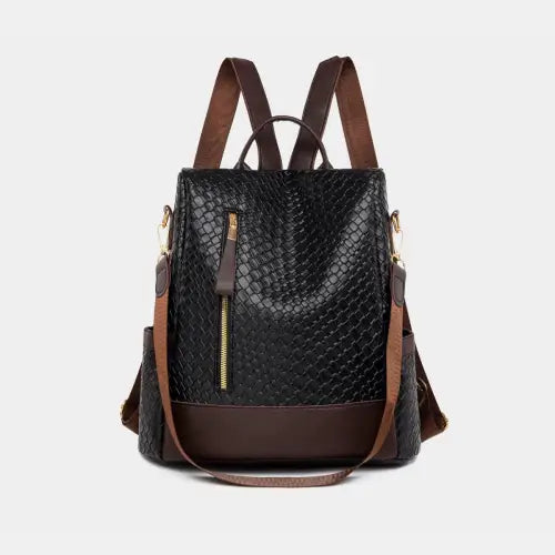 Stylish and Authentic Leather Backpack Bag Black One Size