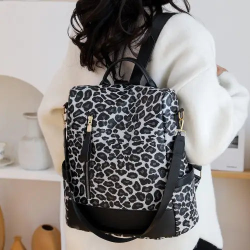 Stylish Leopard PU Leather Backpack