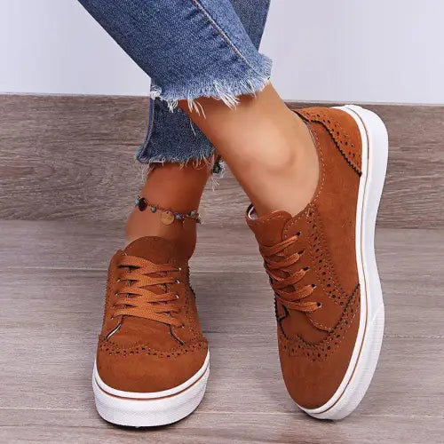 Suedette Flat Sneakers for Effortless Comfort Brown