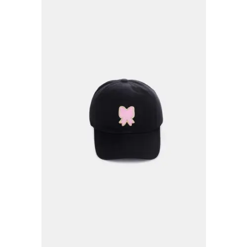 Stylish Ribbon Bow Chenille Patch Baseball Cap Black One Size