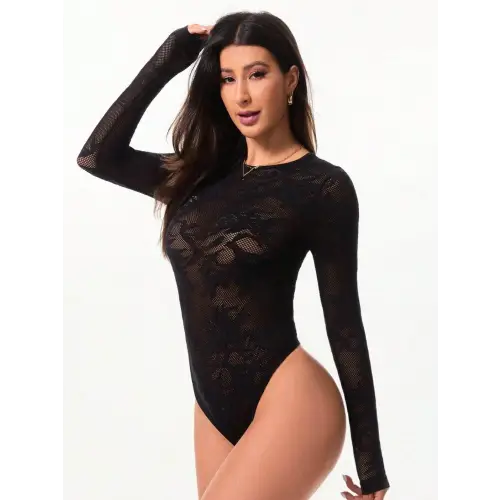 Sultry Black Long Sleeve Lace Bodysuit