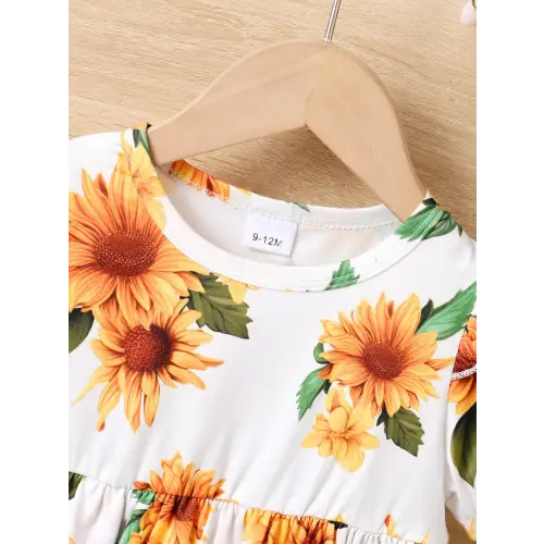 Sunflower Ruffled Two Piece Baby Outfit with Layered Fringe Design