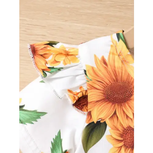 Sunflower Ruffled Two Piece Baby Outfit with Layered Fringe Design
