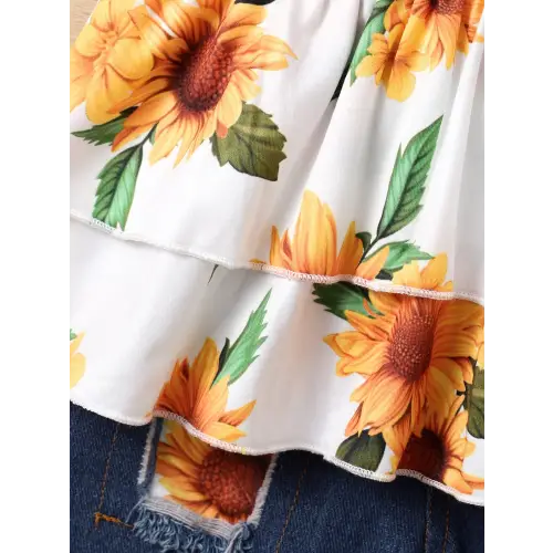 Sunflower Ruffled Two Piece Baby Outfit with Layered Fringe Design