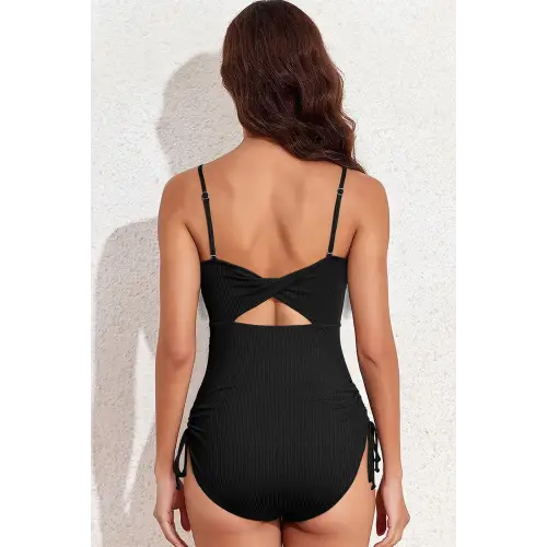 Spaghetti Strap One-Piece Swimwear with Drawstring Chest