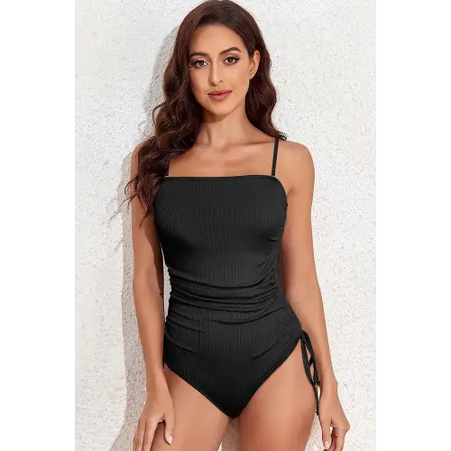 Spaghetti Strap One-Piece Swimwear with Drawstring Chest