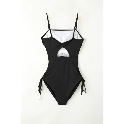 Spaghetti Strap One-Piece Swimwear with Drawstring Chest