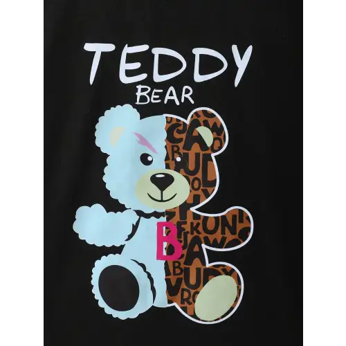 Teddy Bear Round Neck Three-Piece Baby Outfit Set