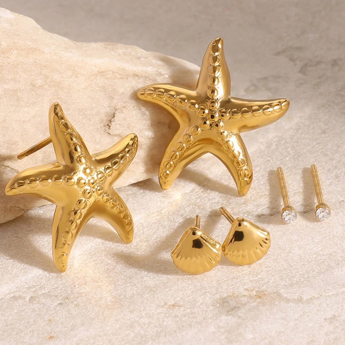 Textures in Gold Shell-Shaped Earrings