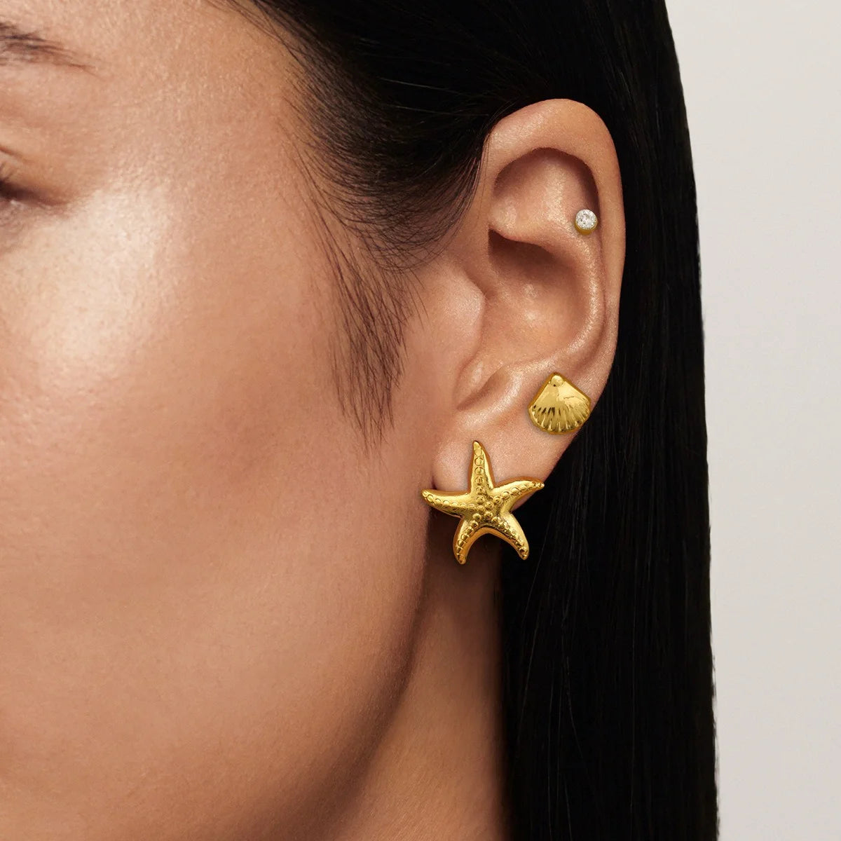 Textures in Gold Shell-Shaped Earrings