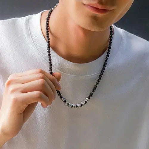 Black Beaded Necklace Square Good Boy