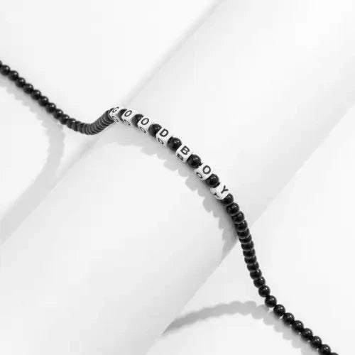 Black Beaded Necklace Square Good Boy