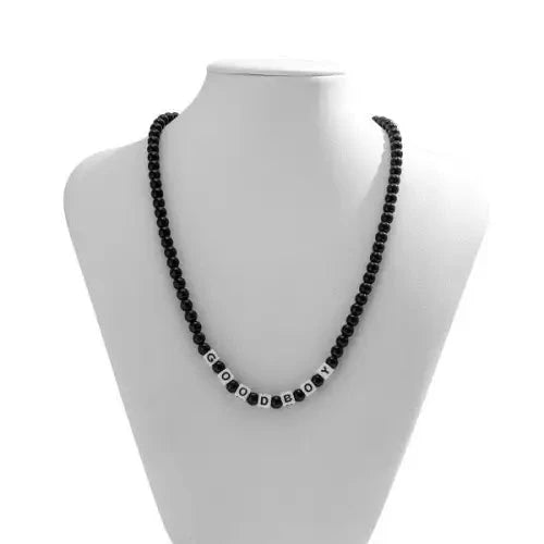 Black Beaded Necklace Square Good Boy