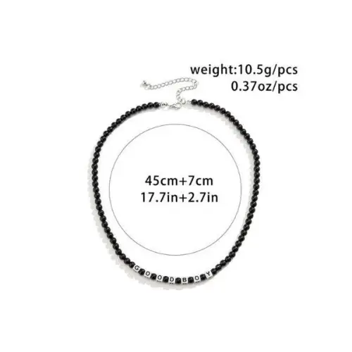 Black Beaded Necklace Square Good Boy