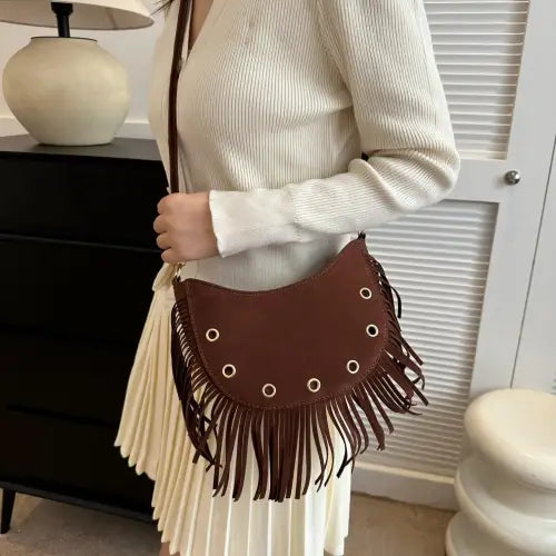 Trendy Brown Fringe Crossbody Bag