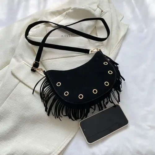 Trendy Brown Fringe Crossbody Bag