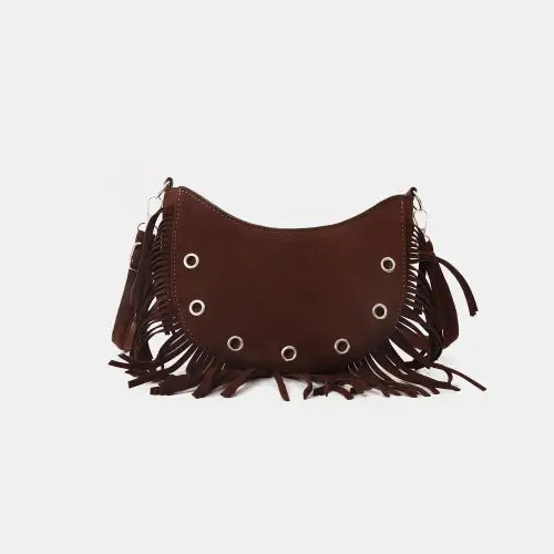 Trendy Brown Fringe Crossbody Bag Dark Brown One Size