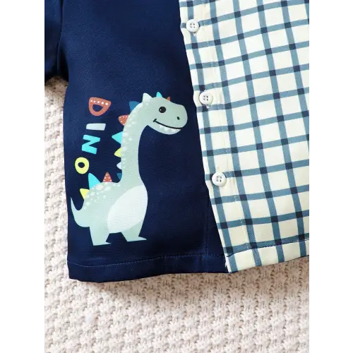 Trendy Dinosaur Plaid Baby and Toddler Outfit Set