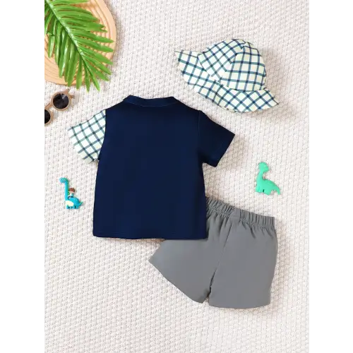 Trendy Dinosaur Plaid Baby and Toddler Outfit Set