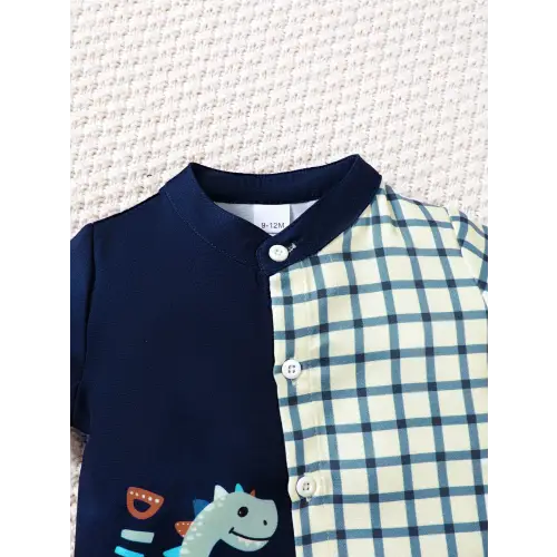 Trendy Dinosaur Plaid Baby and Toddler Outfit Set