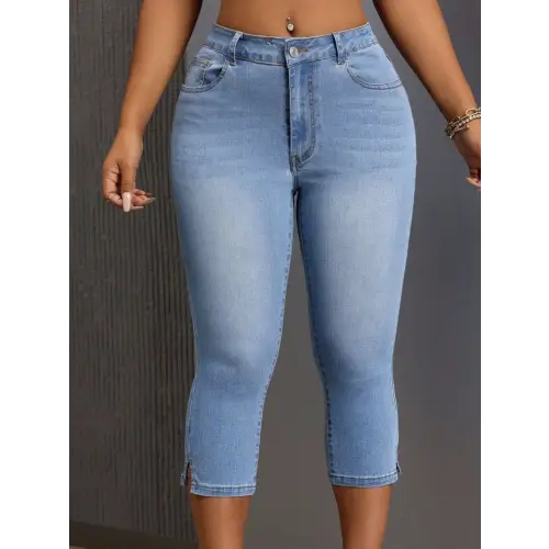 Light Blue Slit Skinny Jeans
