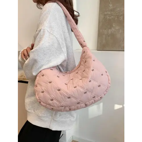 Trendy Pink Bow Polyester Shoulder Bag