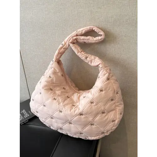Trendy Pink Bow Polyester Shoulder Bag Pink One Size