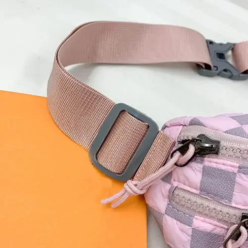 Trendy Pink Checkered Adjustable Strap Nylon Crossbody Bag
