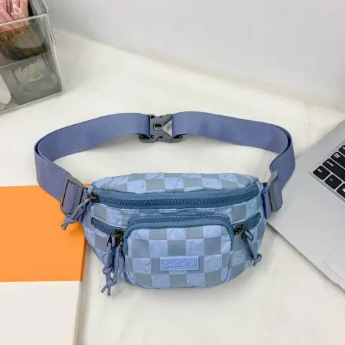 Trendy Pink Checkered Adjustable Strap Nylon Crossbody Bag