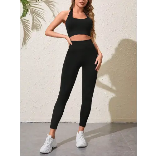 Trendy Black Tank Top and Pants Active Set Black
