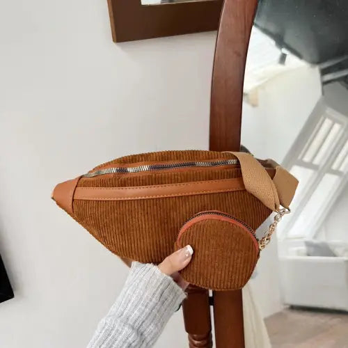 Trendy Small Corduroy Sling Bag with Coin Purse