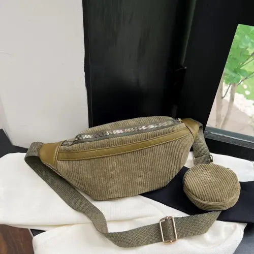 Trendy Small Corduroy Sling Bag with Coin Purse