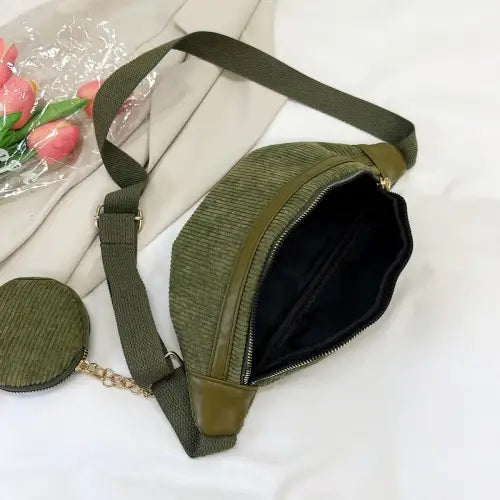 Trendy Small Corduroy Sling Bag with Coin Purse