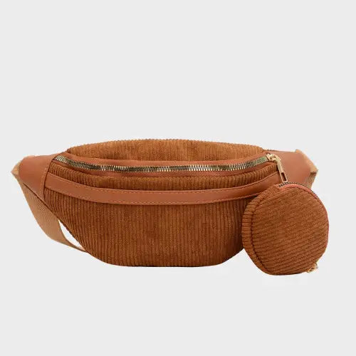 Trendy Small Corduroy Sling Bag with Coin Purse Caramel One Size