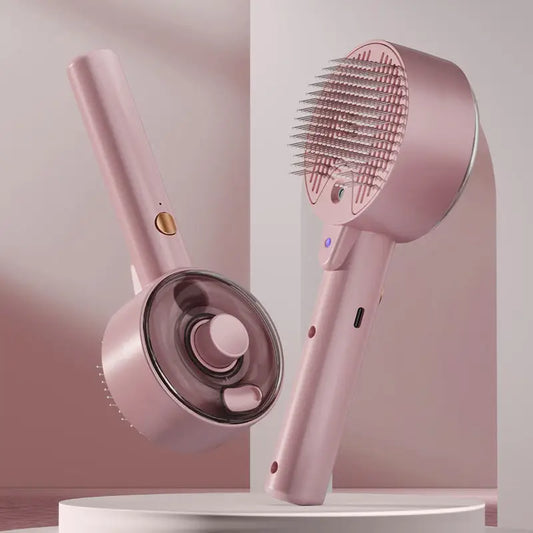 Rechargeable Pet Grooming Brush with UVC Sterilizer & Mist Spray Pink