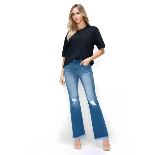 Raw Hem High Rise Bootcut Jeans