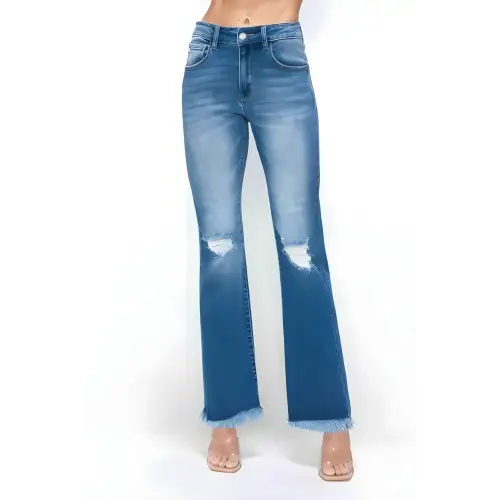Raw Hem High Rise Bootcut Jeans Medium