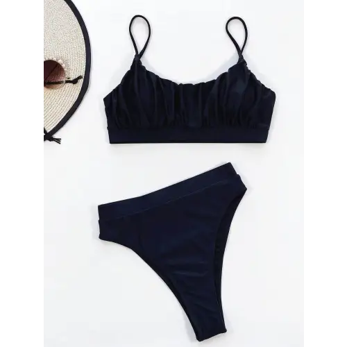 Vibrant Adjustable Strap Ruched Two Piece Swim Set
