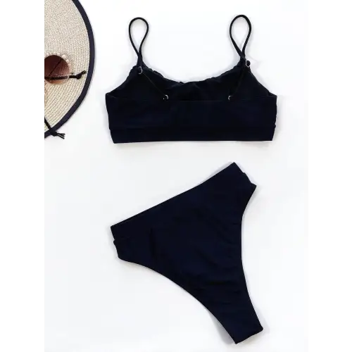 Vibrant Adjustable Strap Ruched Two Piece Swim Set
