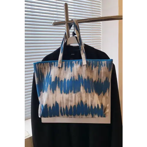 Vibrant Blue Tie-Dye Printed PU Leather Tote Bag